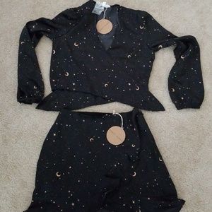 Matching skirt, and wrap crop shirt